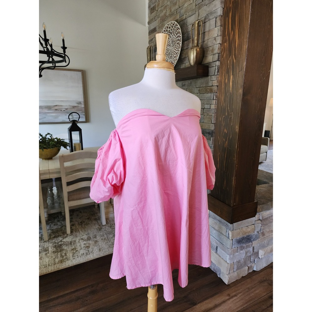 NWT Boutique Pink Off Shoulder Puff Sleeve Babydoll Dress Medium NWT